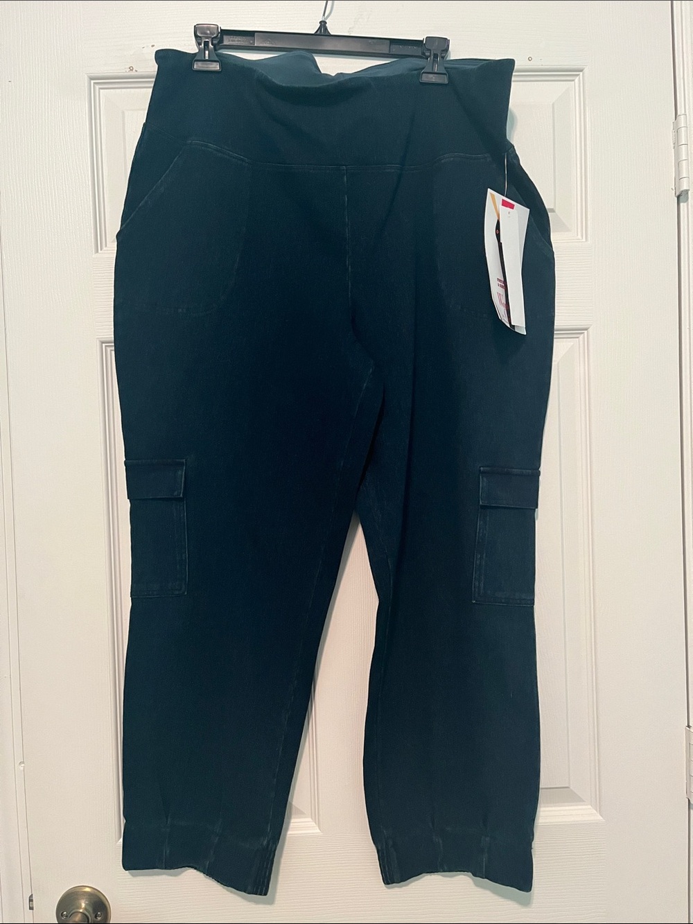 Dark Blue Stretch Denim Cargo Pocket Pants